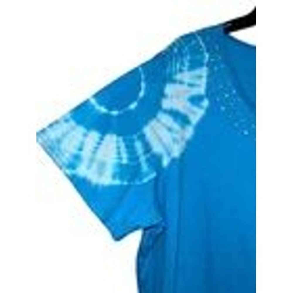 Roaman's Women's 1X Blue Tie Dye Embellished V Neck Short Sleeve T Shirt Top - Picture 5 of 8